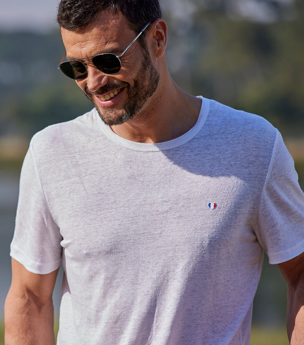T-shirt Homme en Lin Blanc - L'Iconique - Image 2
