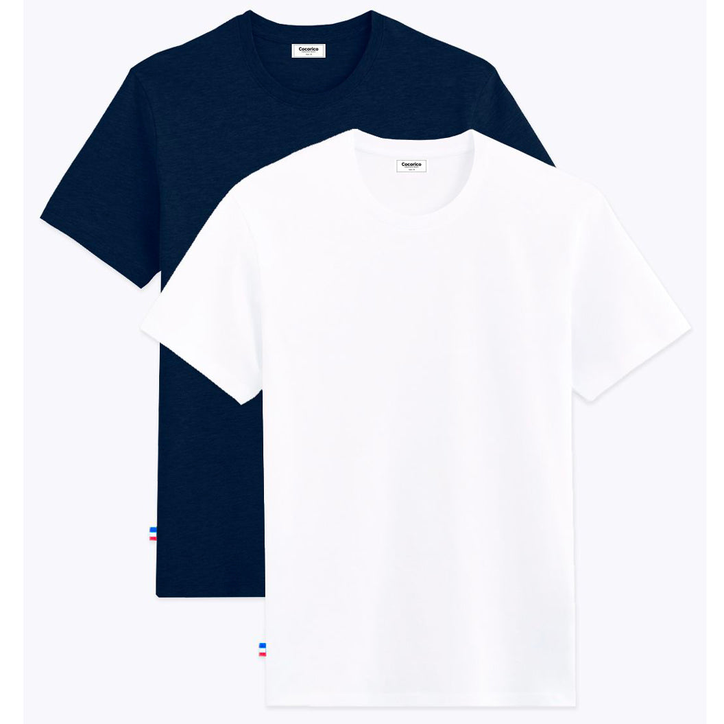 T-shirt Homme x2 - Pack Blanc/Marine - Image 2