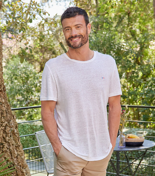 T-shirt Homme en Lin Blanc - L'Iconique - Image 1