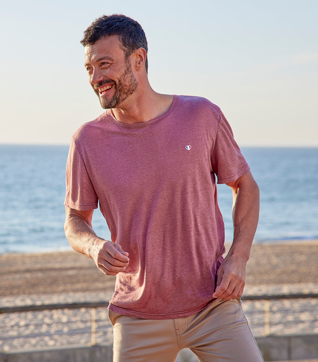 T-shirt Homme en Lin Rose - L'Iconique - Image 2