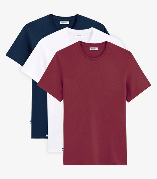 T-shirt Homme x3 - Pack Blanc/Marine/Bordeaux - Image 1