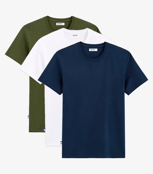T-shirt Homme x3 - Pack Blanc/Marine/Kaki - Image 1